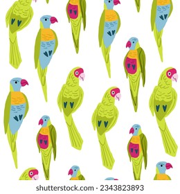 Eclectus parrot vector seamless pattern on white. Exotic bird pattern.
