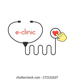 e-clinic logotype with stethoscope. concept of medication, healthcare, medic, preventive, first aid, physician, examination. isolated on white background. flat style modern design vector illustration