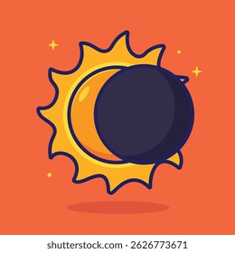 Ilustração do Desenho Animado do Eclipse. Ícone De Vetor Estilo De Desenho Animado Plano. Cores alegres. Contorno em Negrito.