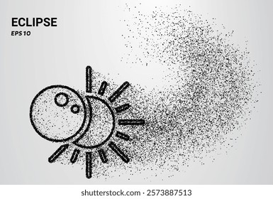 An eclipse composed of small circles and dots, with particles swirling around it. Vector illustration.