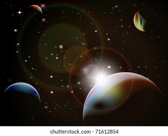 Eclipse - Fantasy Space scene, highly detailed vector illustration