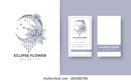 eclipse flower logo design with potrait business card