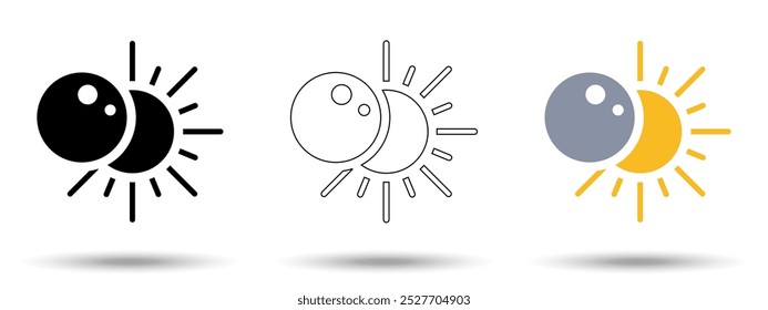 Ícone Eclipse. Ícone de eclipse em um fundo branco, isolado. O ícone tem três usos em aplicativos e sites. Ilustração vetorial. Ícone Eclipse em um fundo branco.