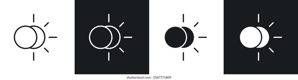 Eclipse icon set black and white colors. Graphic Vector icons pack