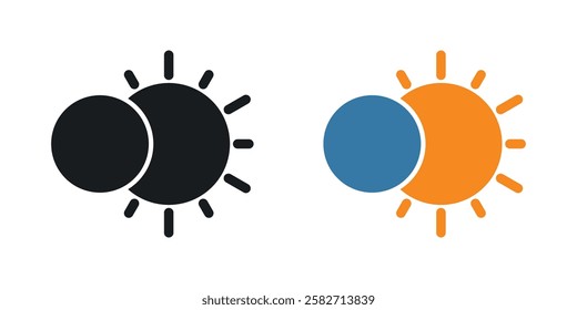 Eclipse icons set vectors black and colored style