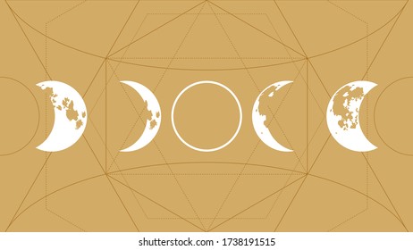 Eclipse of the moon flat image on a golden background with a geometric pattern. Astrology.