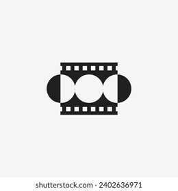 Eclipse Moon Phase Cinema Film Roll Logo Design Vector