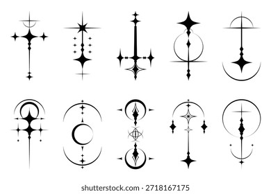 eclipse moon star sparkle symbols set