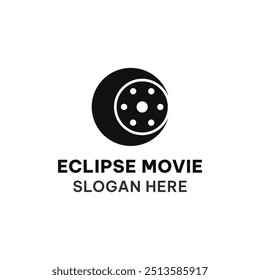 Plantilla del logotipo de la película de Eclipse en estilo plano simple. Luna y Ilustración vectorial de película