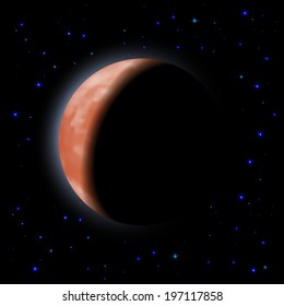 Eclipse of the planet on the black background with stars.