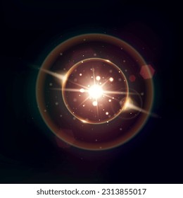 Eclipse composición realista con un brillo de color naranja alrededor de la brillante ilustración vectorial de estrella