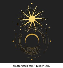 Eclipse. Sacred geometry. Abstract vector illustration