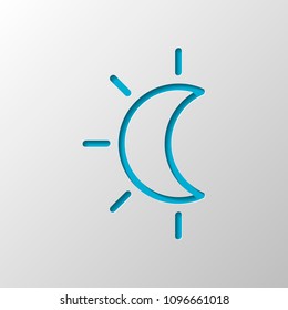 Eclipse. Simple linear icon with thin outline. Paper design. Cutted symbol with shadow