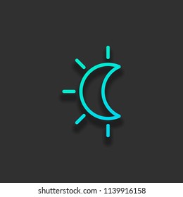 Eclipse. Simple linear icon with thin outline. Colorful logo concept with soft shadow on dark background. Icon color of azure ocean