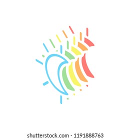 Eclipse. Simple linear icon with thin outline. Stack of colorful isometric icons on white background