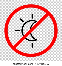 Eclipse. Simple linear icon with thin outline. Not allowed, black object in red warning sign with transparent background