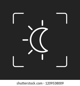 Eclipse. Simple linear icon with thin outline. White object in camera autofocus on dark background