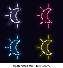 Eclipse. Simple linear icon with thin outline. Set of neon sign. Casino style on dark background. Seamless pattern