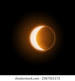 Eclipse. Solar or lunar eclipse vector. Glowing aura with yellow light. Cosmic phenomenon. Realistic design on black isolated background. Illustration on space and astronomy theme.