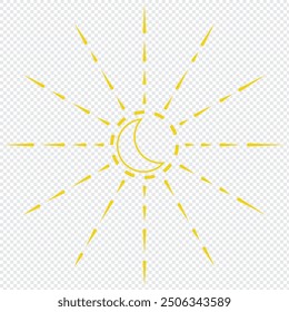 Eclipse con el icono de la línea de la luna creciente, signo de Vector de contorno, pictograma de estilo lineal aislado en blanco. Símbolo del eclipse solar, ilustración del logotipo. EPS 10.