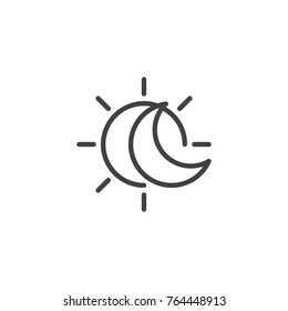 Eclipse with sun and crescent moon line icon, outline vector sign, linear style pictogram isolated on white. Solar eclipse symbol, logo illustration. Editable stroke