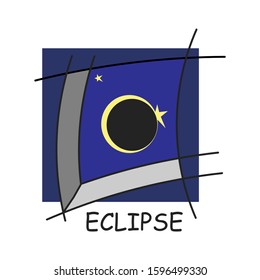 Eclipse of the sun . Hand drawn illustration. Vector abstract background with a solar eclipse.