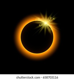 Eclipse with sun rays space, vector illustration