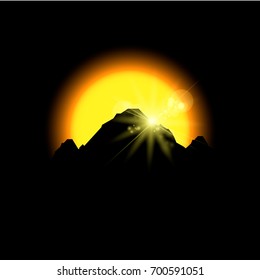 Eclipse sunset in space mountains, vector illustration