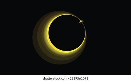 Eclipsed Glowing Crescent with Radiant Star on Dark Minimal Background