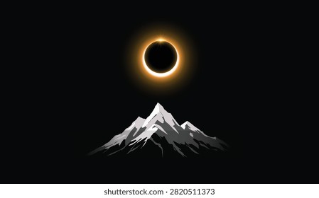 Eclipsed Solar Eclipse Above Mountain Peak on Dark Night Landscape