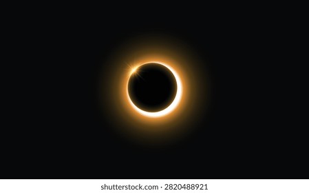Eclipsed Solar Eclipse with Diamond Ring Effect on Dark Background