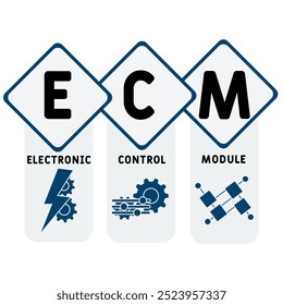 ECM - electronic control module acronym. business concept background. vector illustration concept with keywords and icons. lettering illustration with icons for web banner, flyer, landing