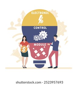 ECM - electronic control module acronym. business concept background. vector illustration concept with keywords and icons. lettering illustration with icons for web banner, flyer, landing