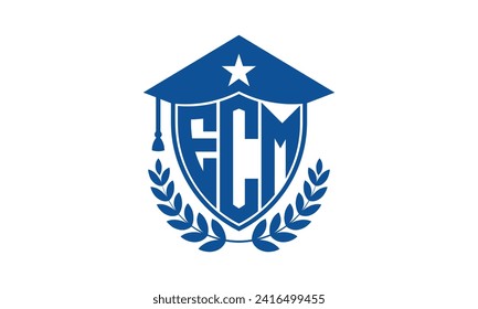 ECM initial letter academic logo design vector template. monogram, abstract, school, college, university, graduation, symbol, shield, model, institute, educational, coaching canter, tech, sign, badge