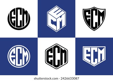 ECM initial letter geometric shape icon logo design vector. monogram, lettermark, circle, polygon, shield, symbol, emblem, elegant, abstract, wordmark, sign, art, typography, icon, geometric, shape