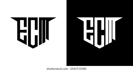 Diseño del logotipo de la letra del ECM con el fondo blanco en ilustrador, estilo moderno de la superposición de la fuente del alfabeto del logotipo del Vector, diseños de la caligrafía para el logotipo, cartel, invitación, etc.