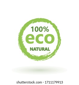 Eco 100 Natural Stamp Illustration. premium quality, locally grown, healthy food natural products, farm fresh sticker. Vector menu organic label, food product packaging bio emblem