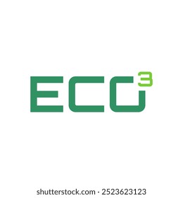 ECO 3 logomark with the number 3 cubed on the letter O in green color for nature sustainable earth logo