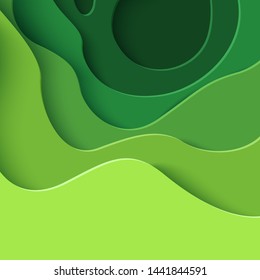Eco abstract green paper cut background. Vector ecological banner with 3d layered paper cut. Ecology design concept for business posters, presentations, flyers, invitations.