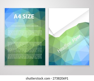 Eco abstract triangle brochure flyer design template in A4 size. Trendy business concept. Vector illustration.