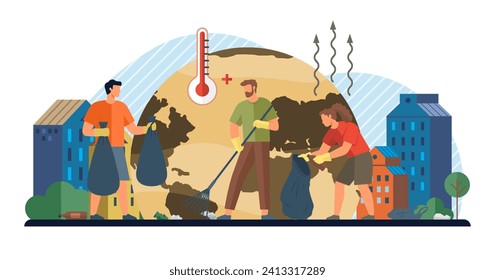 Ilustración vectorial del activismo ecológico. El activismo ecológico es una sinfonía que las voces globales armonizan para salvar nuestro medio ambiente en peligro La reducción de residuos es una acción de primera línea en la guerra del ecoactivismo contra el medio ambiente