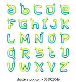 Eco alphabet letters with leaves. Font style, vector design template elements for your application or corporate identity.