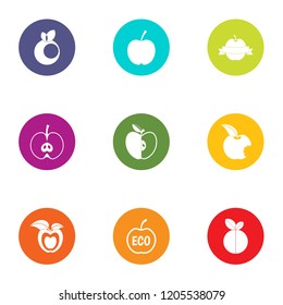 Eco apple icons set. Flat set of 9 eco apple vector icons for web isolated on white background