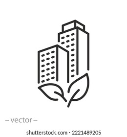 eco architecture icon, green building, ecology city, bio house, thin line symbol on white background - editable stroke vector illustration eps10