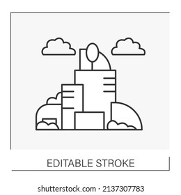 Eco awareness line icon. Comfortable living place for people. Environment and infrastructures. Green city concept Isolated vector illustration. Editable stroke