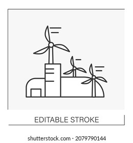  Eco awareness line icon. Renewable energy. Conversion of power from wind into electricity. Windmills. Green city concept Isolated vector illustration. Editable stroke