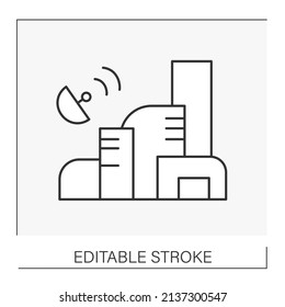  Eco awareness line icon. Satellite search signal for telecommunication. Green city concept Isolated vector illustration. Editable stroke