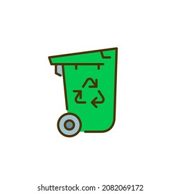 Eco awareness waste management. Household garbage bin with recycling symbol. Pixel perfect, editable stroke colorful icon