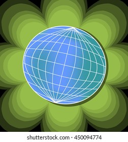 Eco background with globe. Earth image on green flower shape. Concept for ecology or environmental theme design.