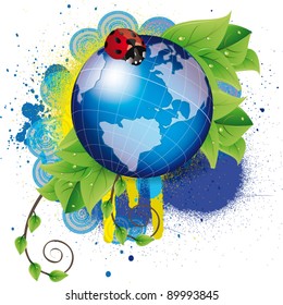 eco background with a globe and ladybug